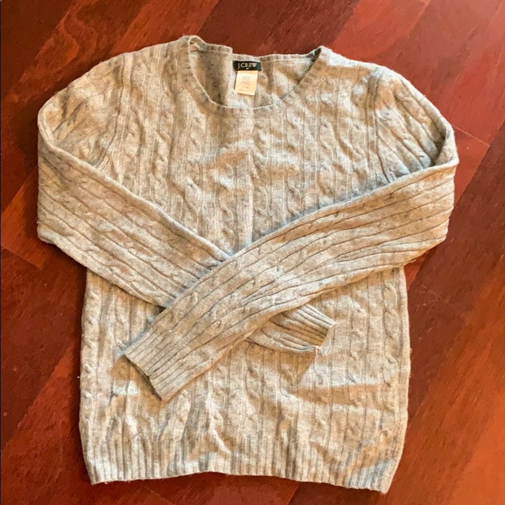 Gray JCrew cashmere blend cable knit sweater